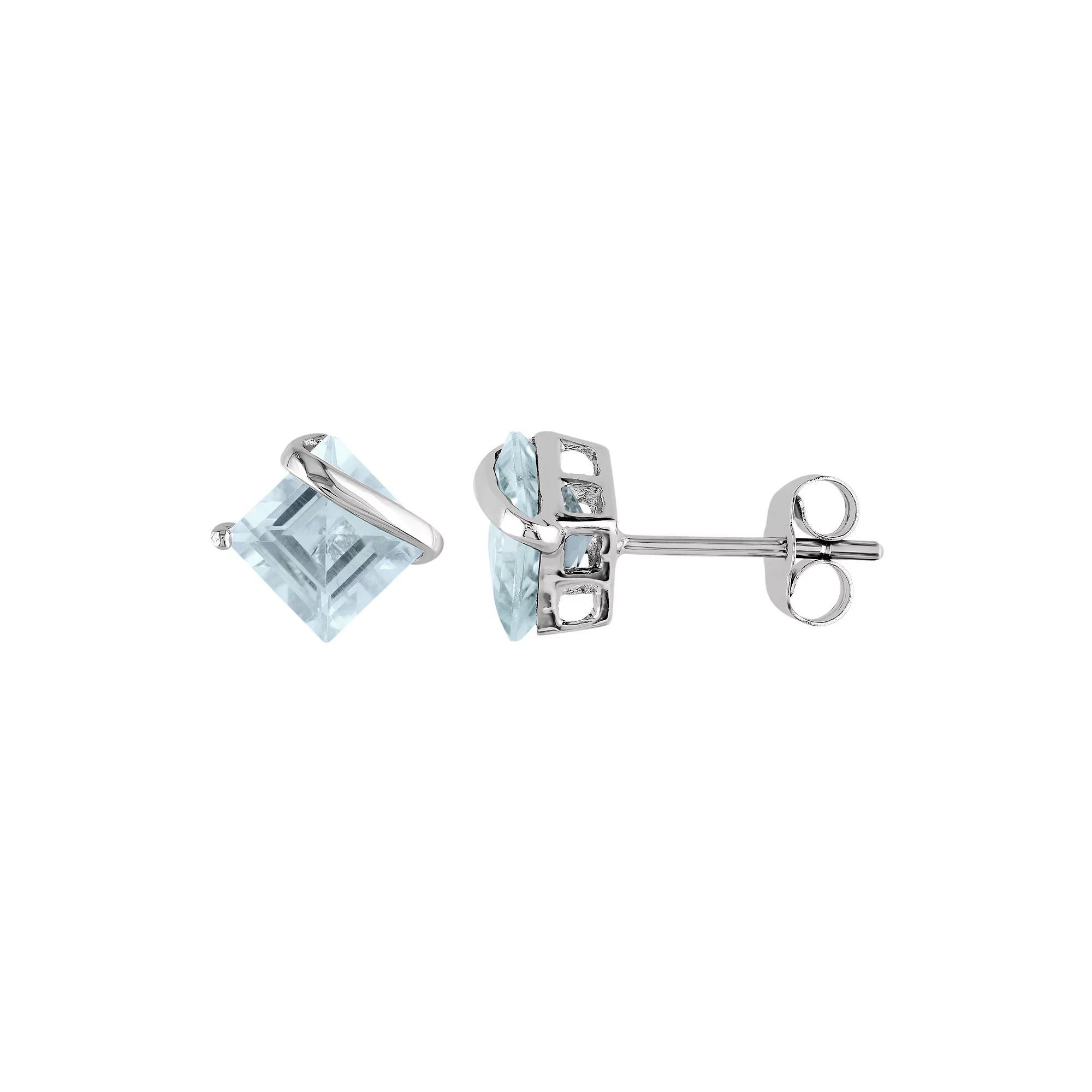 Stella Grace 10k White Gold Aquamarine Square Stud Earrings, Women's, Blue Product Image