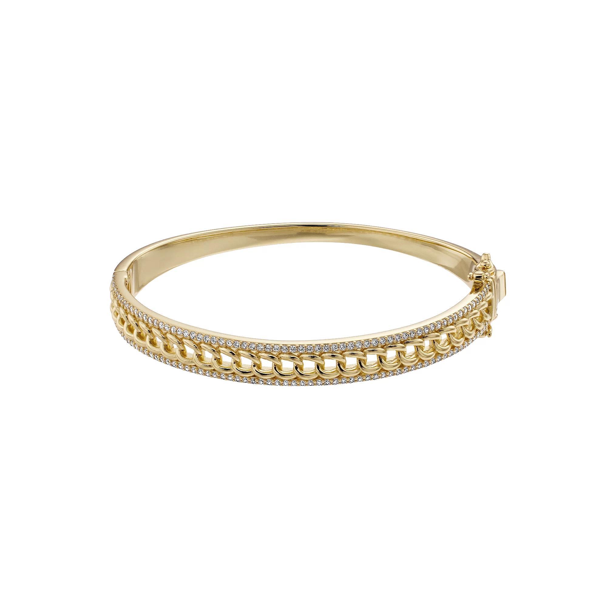14k Gold Over Silver & Cubic Zirconia Chain Link Bangle Bracelet, Womens Gold Tone Product Image
