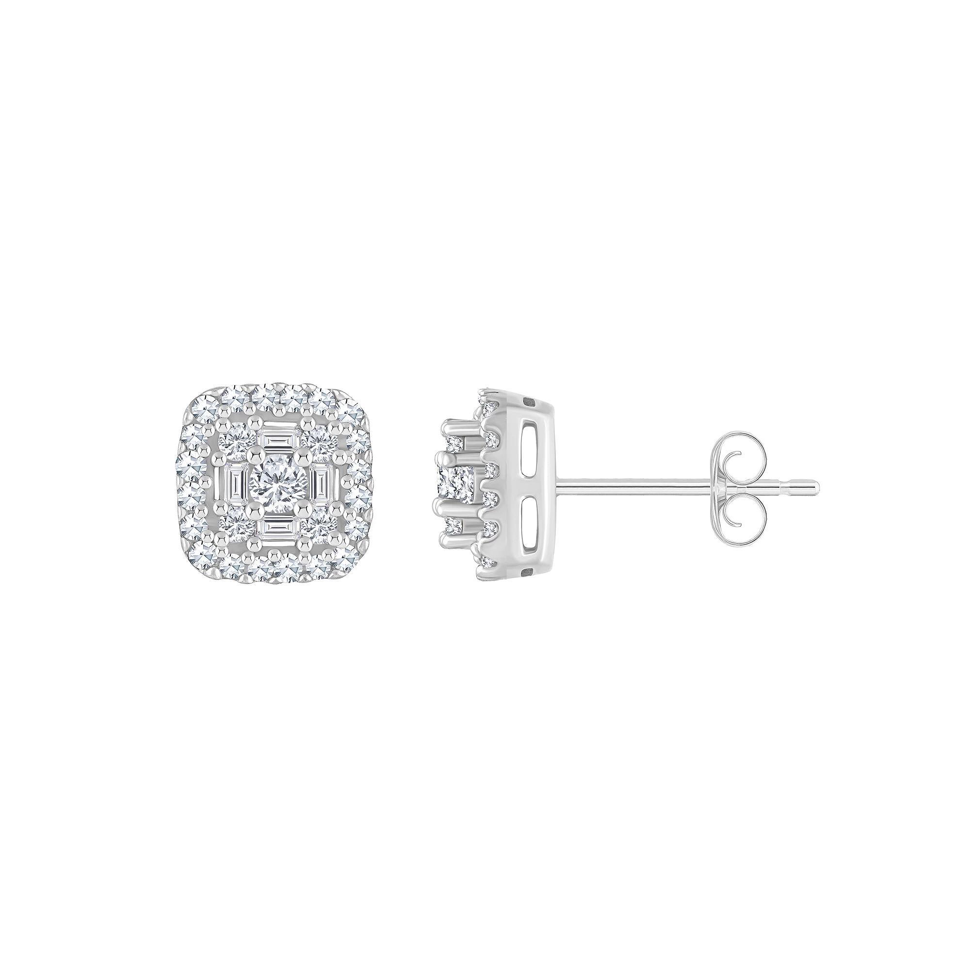 Celebration Gems 14k Gold 1/3 Carat T.W. Diamond Cushion Cluster Earrings, Women's, 14k White Gold Product Image