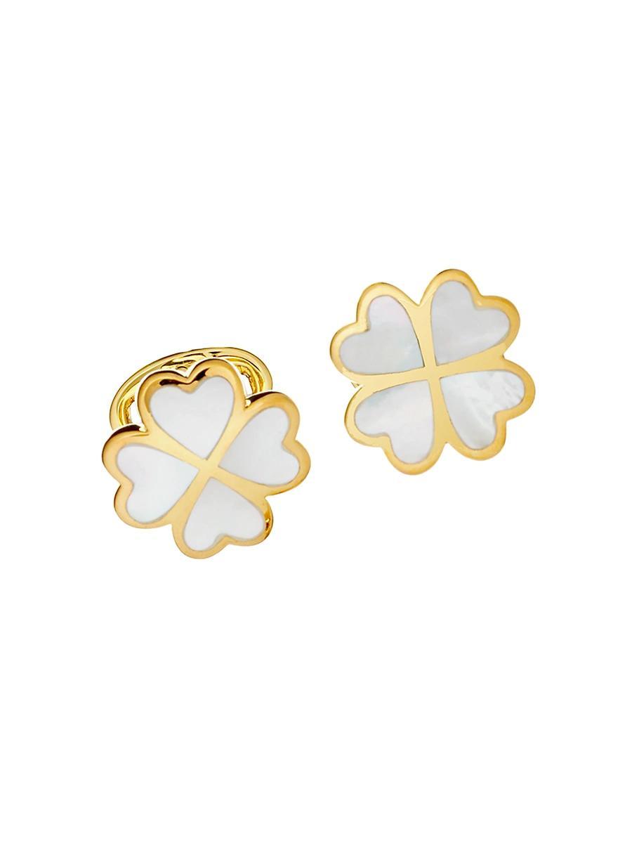 Mens 18K Gold Vermeil Mother-Of-Pearl Four Leaf Clover Cufflinks Product Image