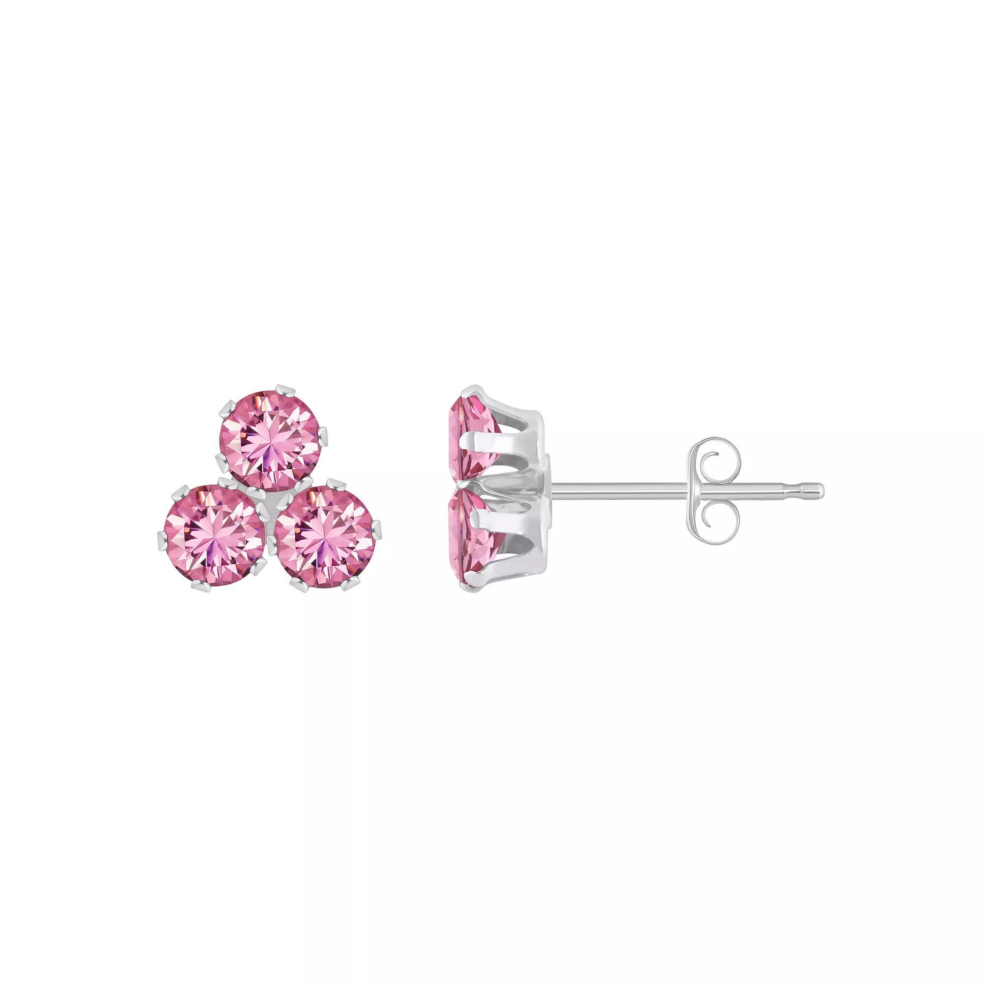 Celebration Gems 10k Gold Round Pink Cubic Zirconia Cluster Stud Earrings, Women's, 10k White Gold Product Image