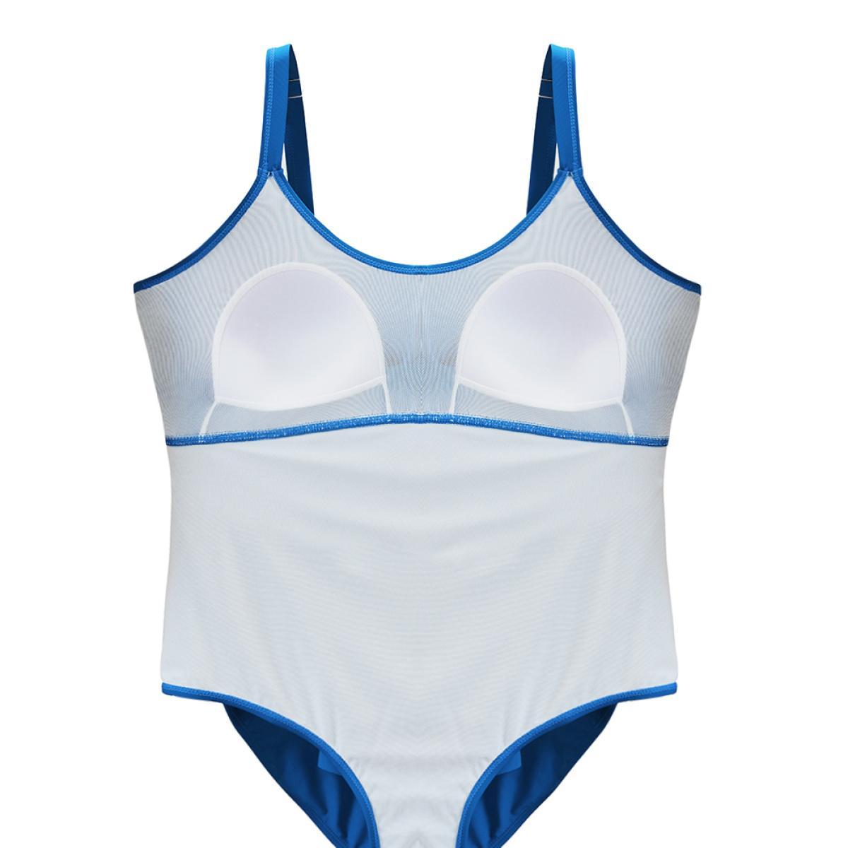 Plus Size Lightly Lined Bow Asymmetrical Ruffle One Piece Swimsuit Women's Swimwear Blue Vacation Adjustable Straps Curve Bathing Suits High stretch One Pieces BloomChic 10/M Product Image