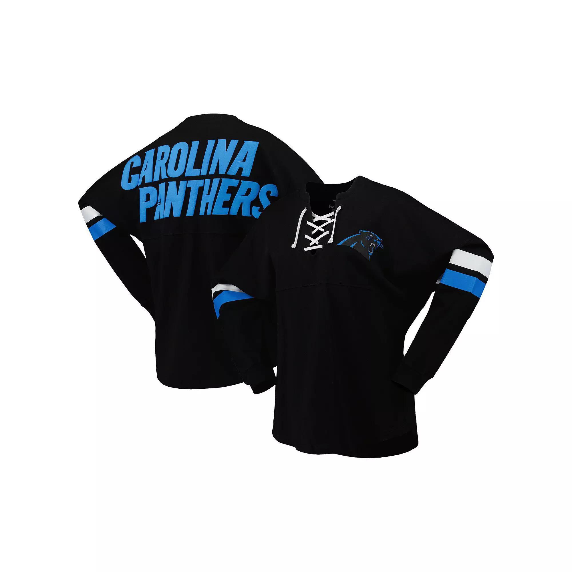 Women's Fanatics Branded Black Carolina Panthers Spirit Jersey Lace-Up V-Neck Long Sleeve T-Shirt, Size: XS Product Image