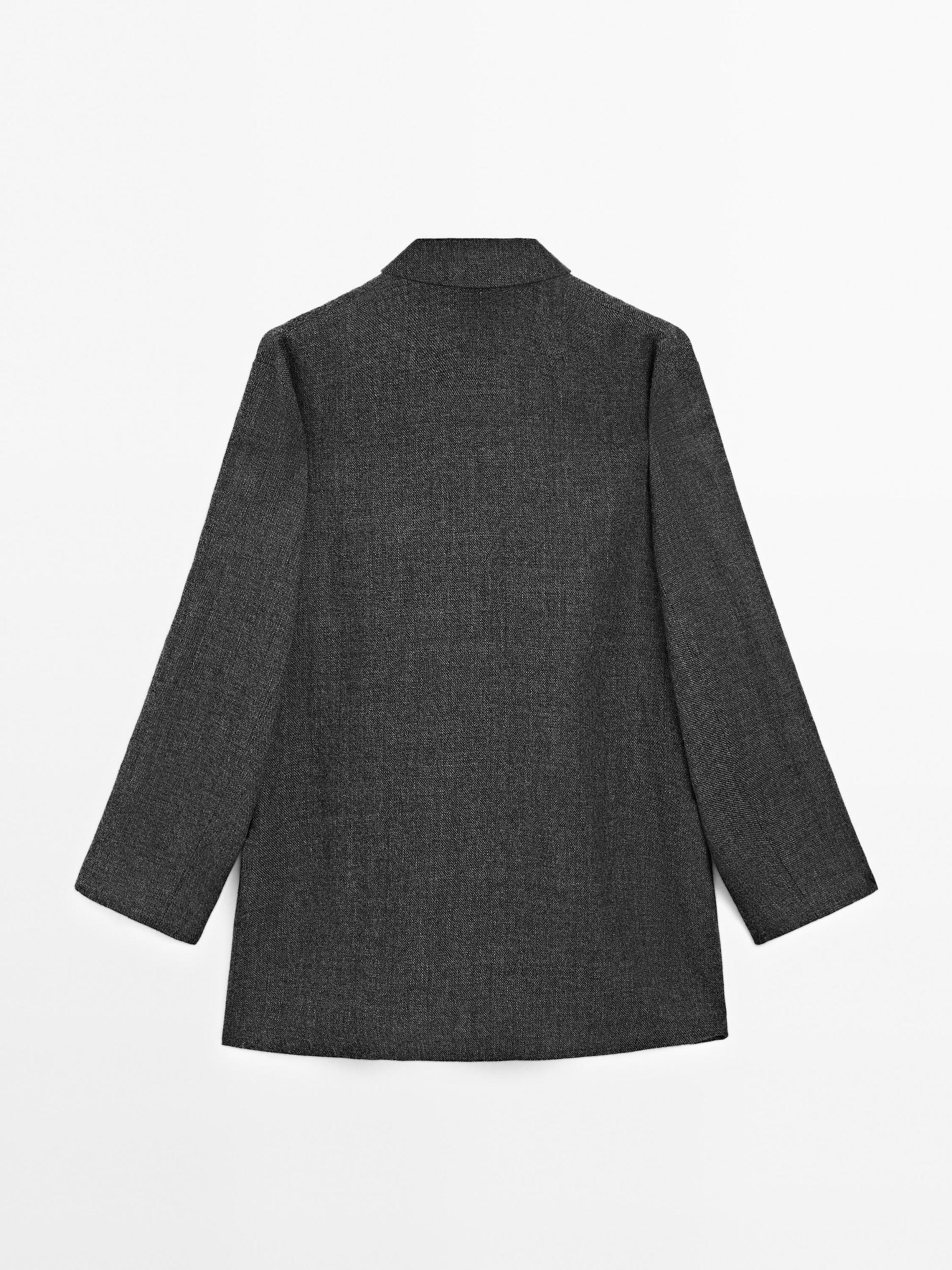 Mid-length wool blend coat with lapel collar Product Image