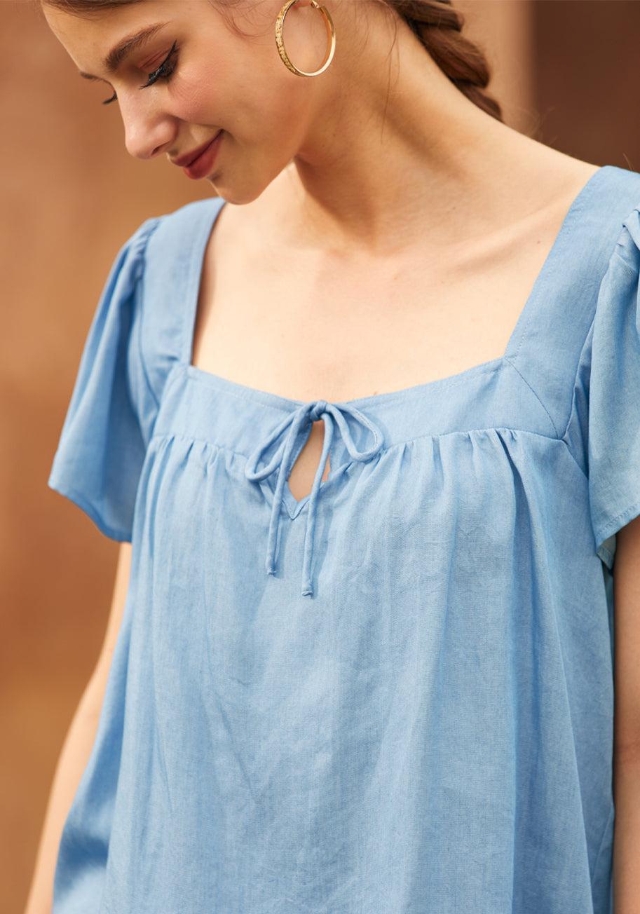 Fit To Be Tied Chambray Blouse Product Image