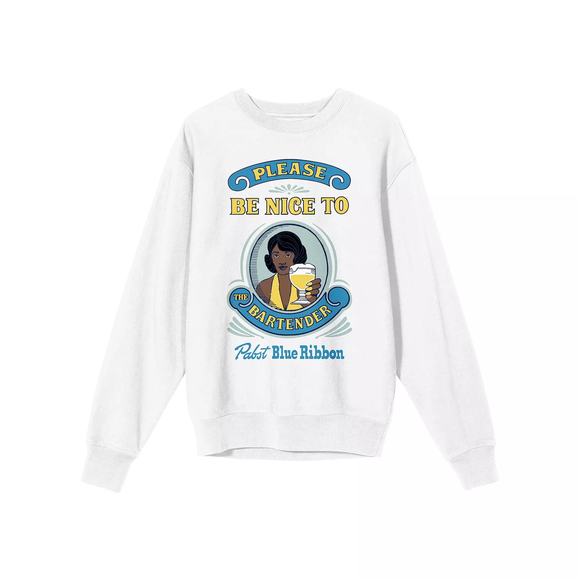 Women's Pabst Blue Ribbon Be Nice To The Bartender Long Sleeve Graphic Tee, Size: XL, White Product Image