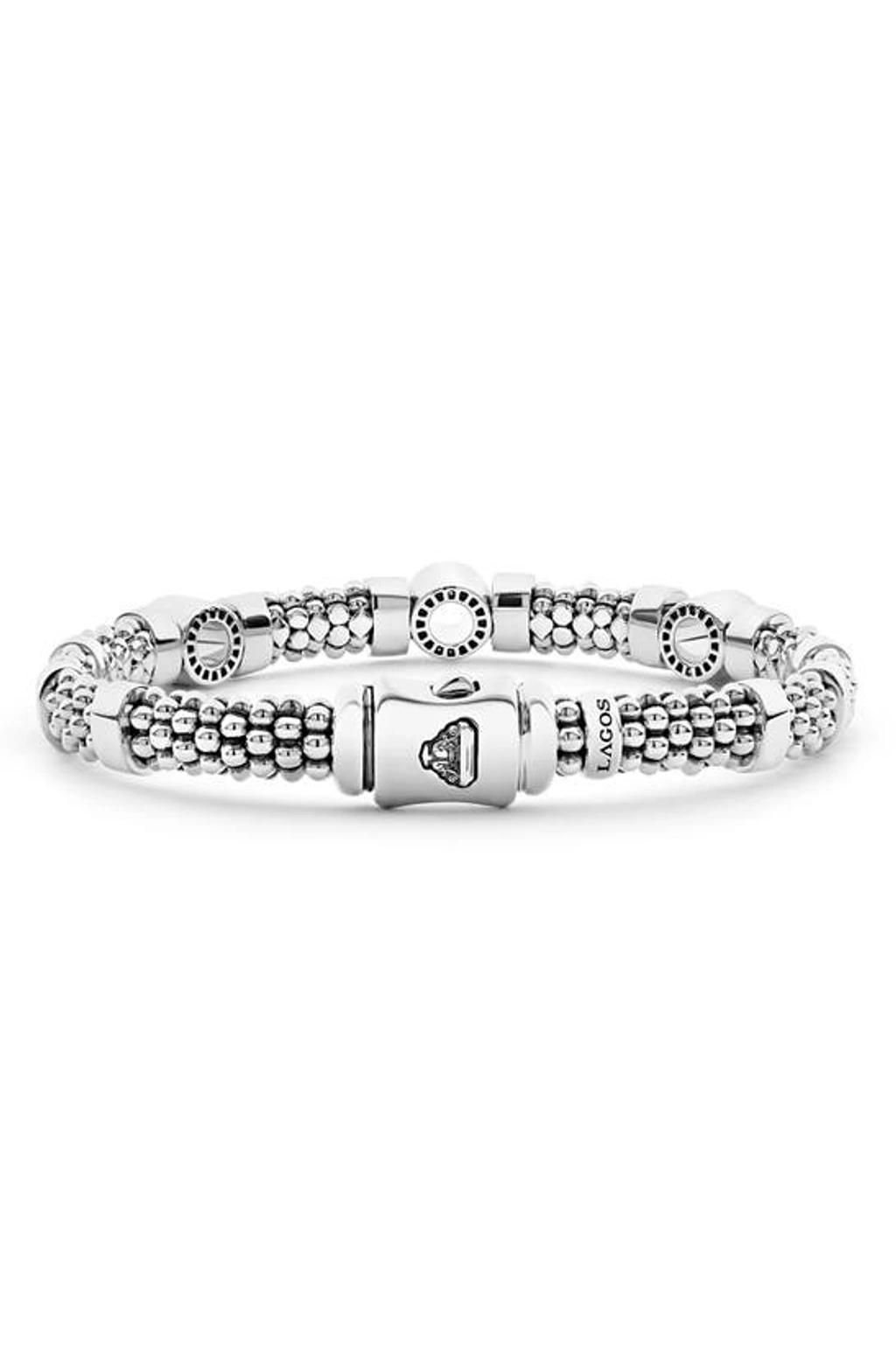 LAGOS Sterling Silver Caviar Spark Diamond Three Circle Caviar Bead Link Bracelet In Silver/diamond Product Image