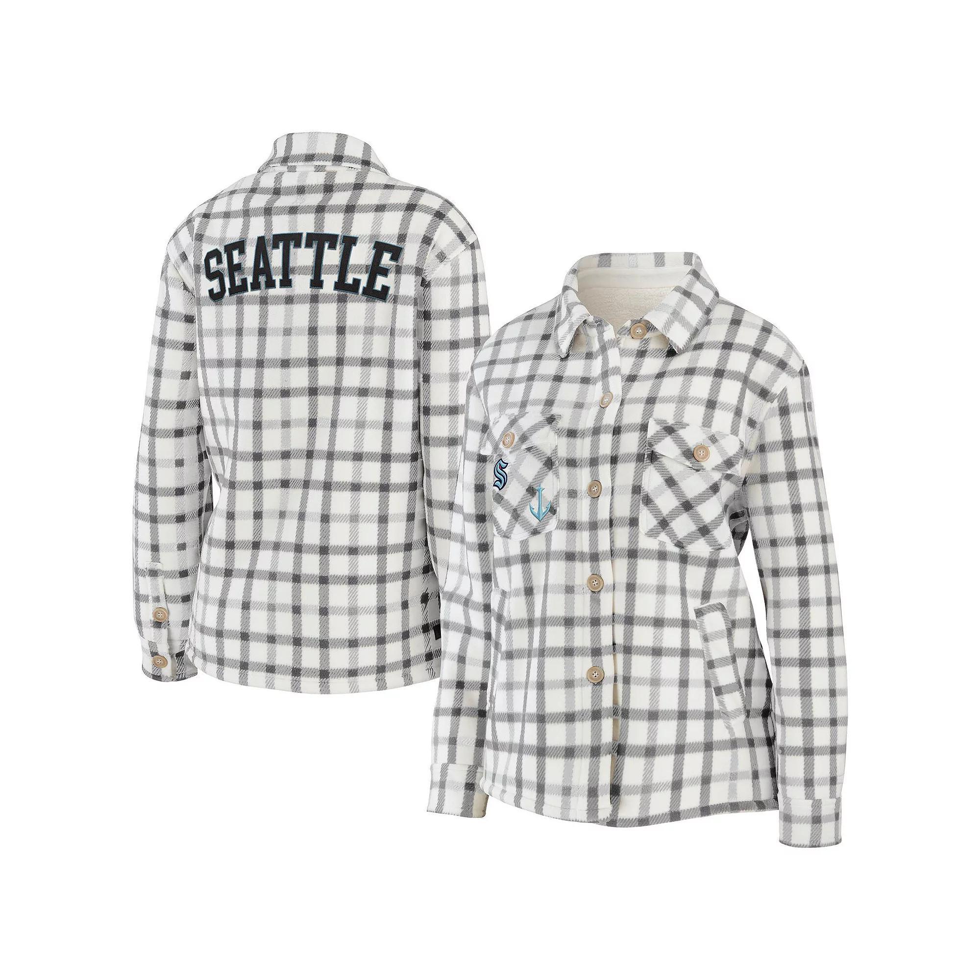 Women's WEAR by Erin Andrews Oatmeal Philadelphia Flyers Plaid Button-Up Shirt Jacket, Size: 2XL, Fly Team Product Image