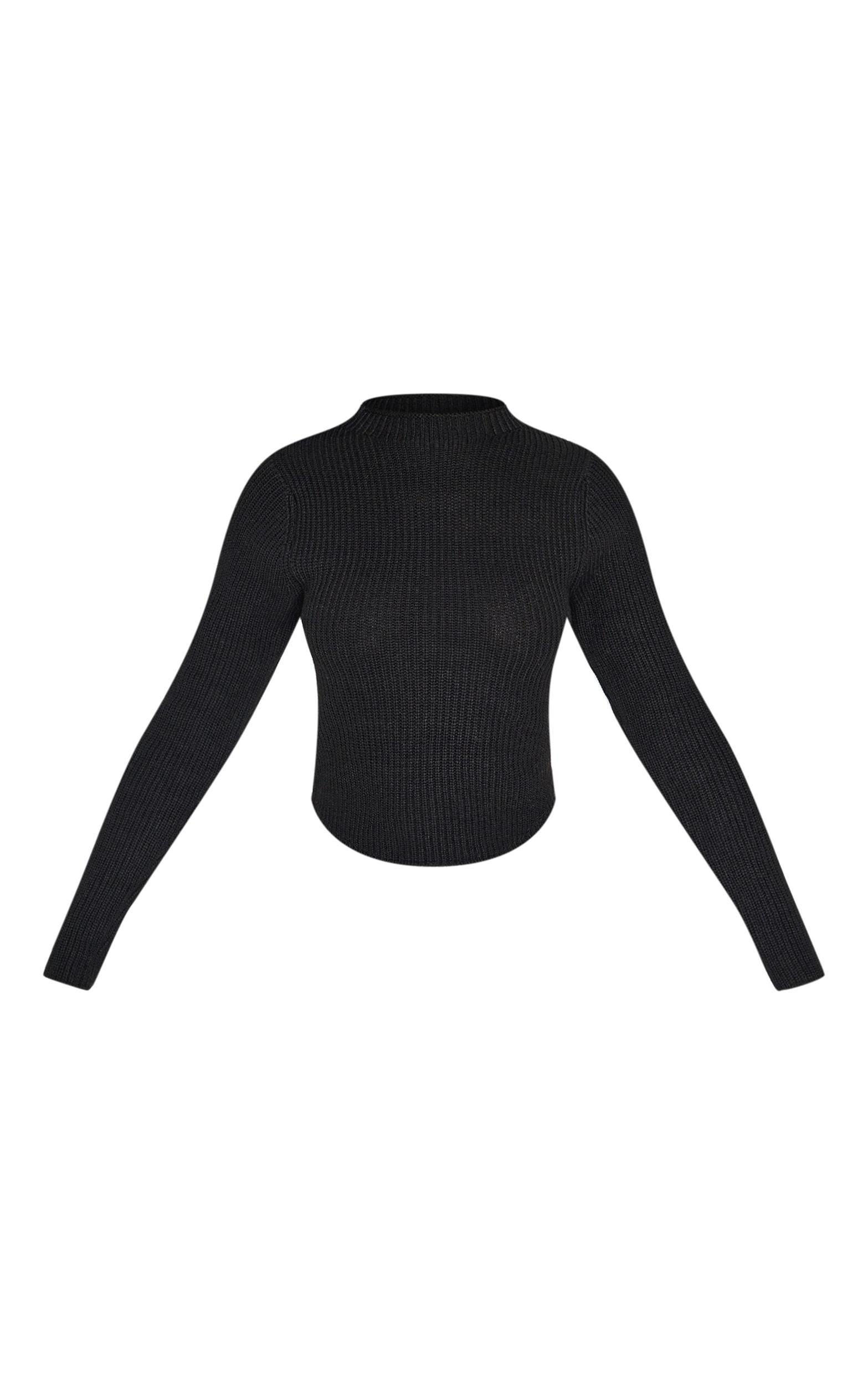 Petite Black Cropped Knit Sweater Product Image