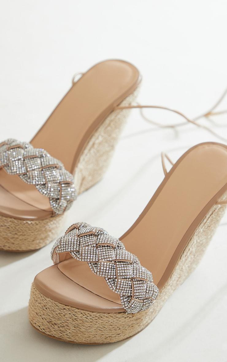 Silver Chunky Diamante Plait Strap Raffia Wedge Sandals Product Image