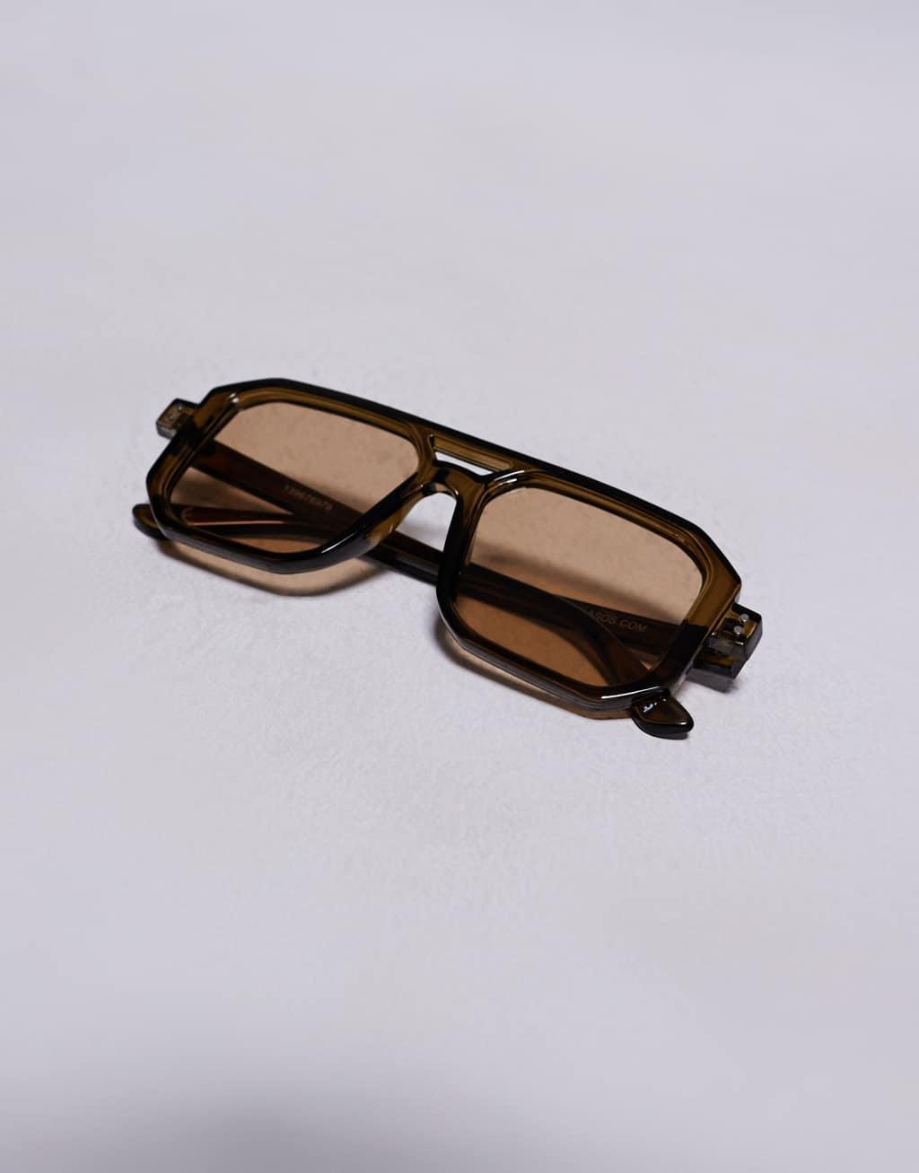 ASOS DESIGN square aviator sunglasses in brown Product Image