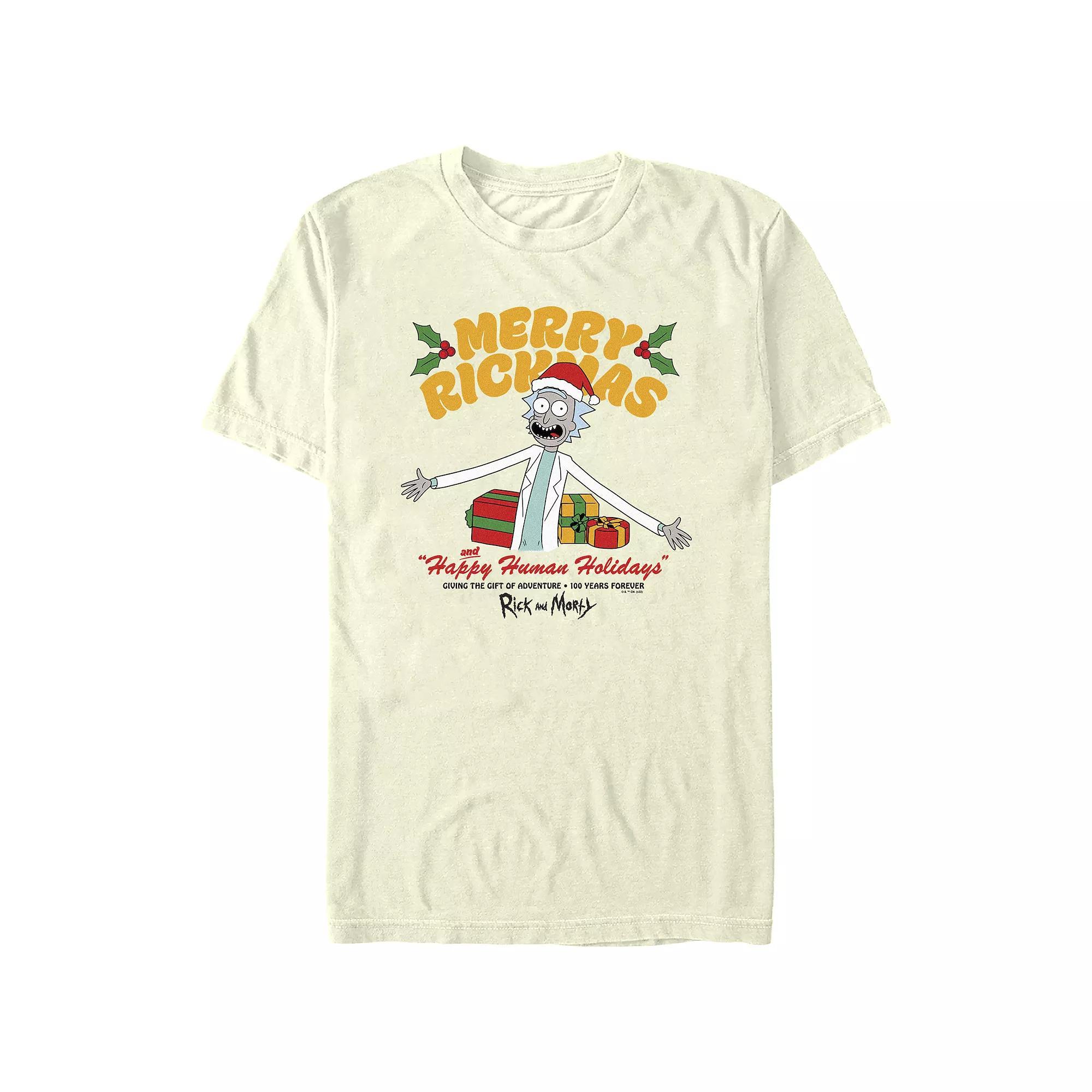 Men's Rick And Morty Merry Rickmas Happy Human Holiday Graphic Tee,  Product Image