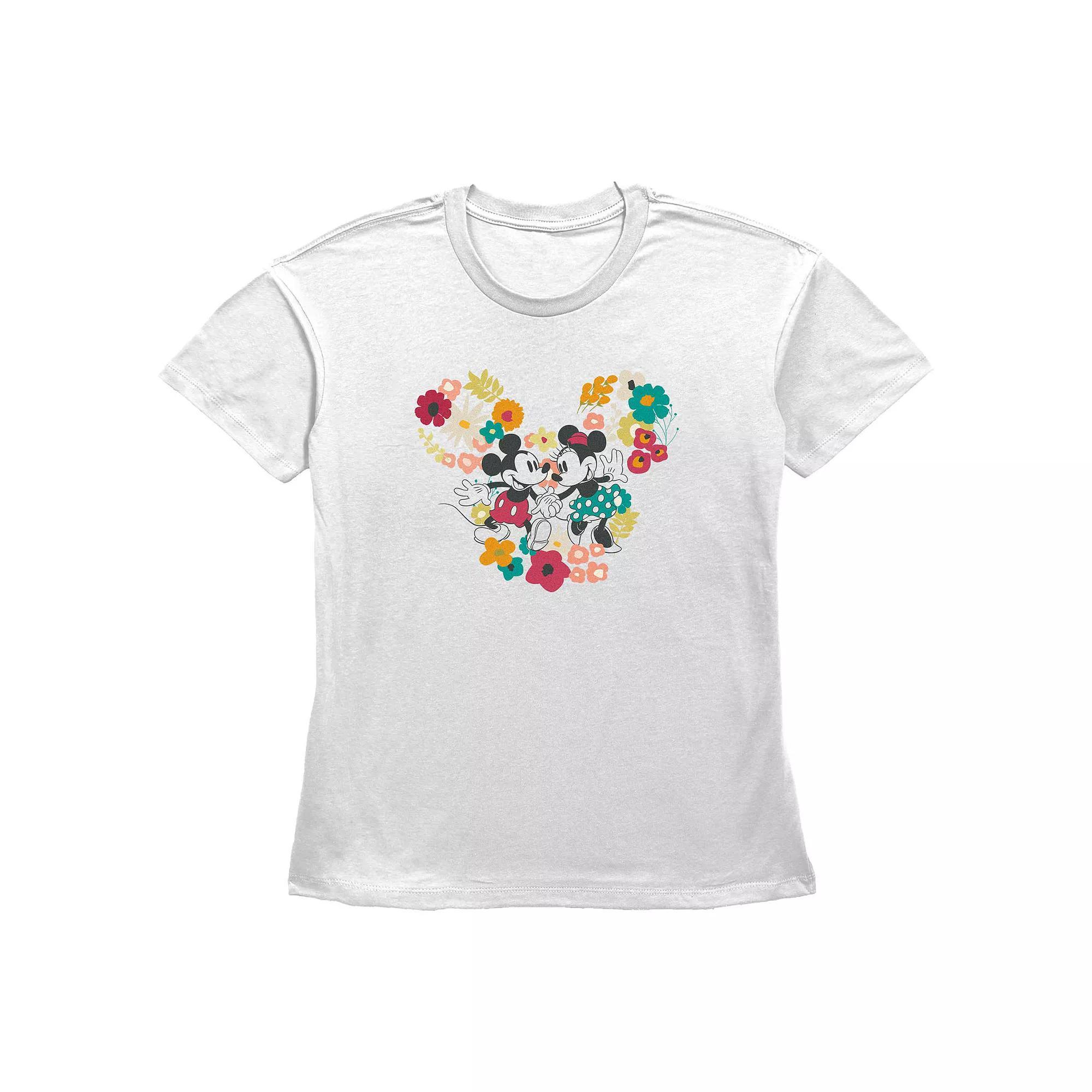 Disney's Mickey Mouse And Minnie Mouse Floral Pair Women's Graphic Tee,  Product Image