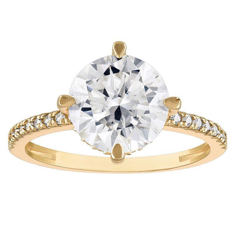 White Lotus 10k Gold 3 1/3 Carat T.W. Lab-Created Moissanite Embellished Band Engagement Ring, Womens Product Image