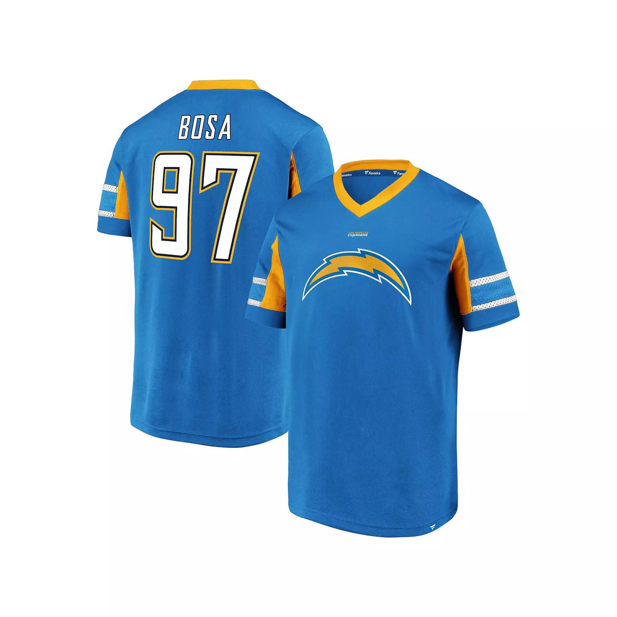 Men's Fanatics Branded Joey Bosa Powder Blue Los Angeles Chargers Hashmark Player Name & Number V-Neck Top, Size: 2XL, Light Product Image