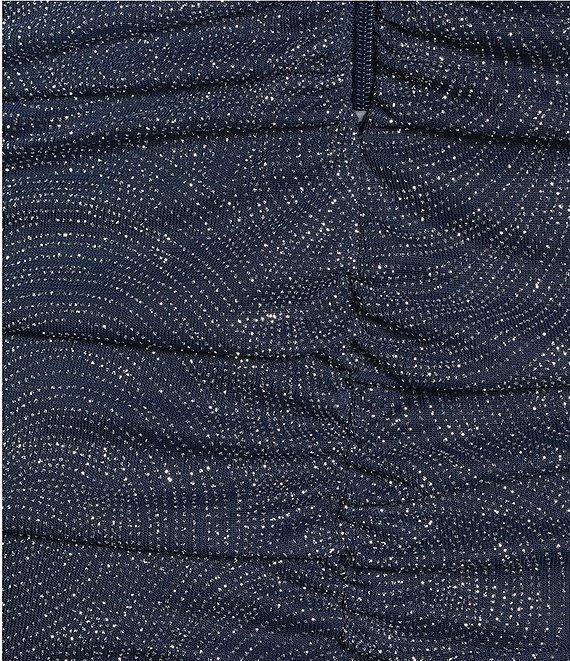 Honey and Rosie Glitter Sheer Matte Jersey Drape Neck Ruched Bodycon Dress Product Image