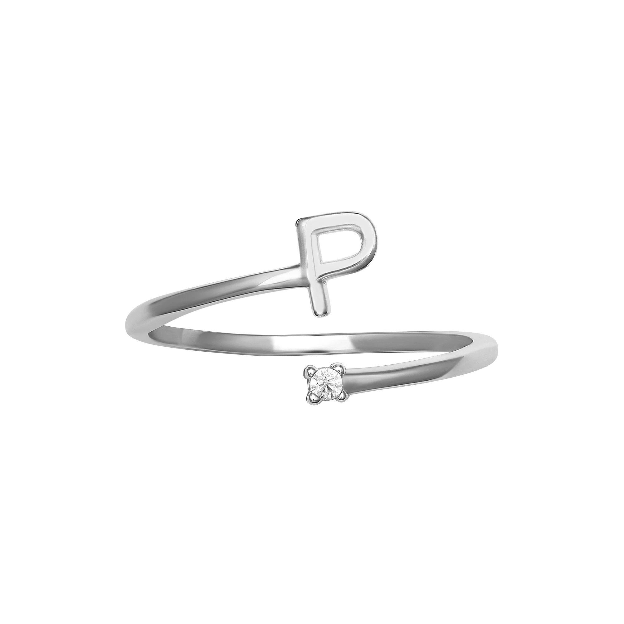 PRIMROSE Sterling Silver Cubic Zirconia Initial Bypass Band Ring, Women's, Size: 8, Sterling Silver G Product Image