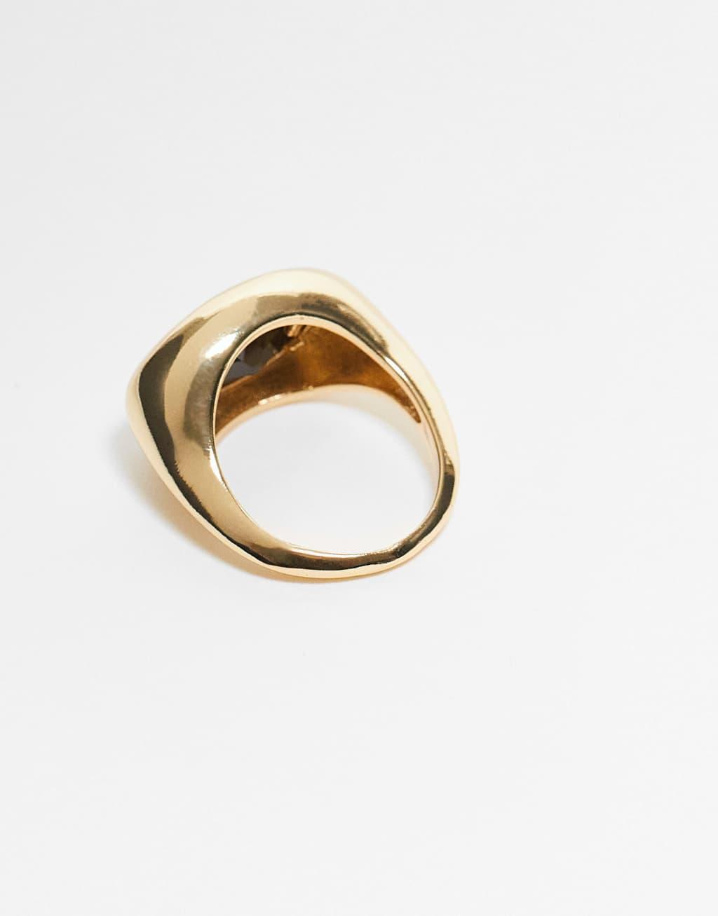 ASOS DESIGN Curve 14k gold plated ring with black stone detail Product Image