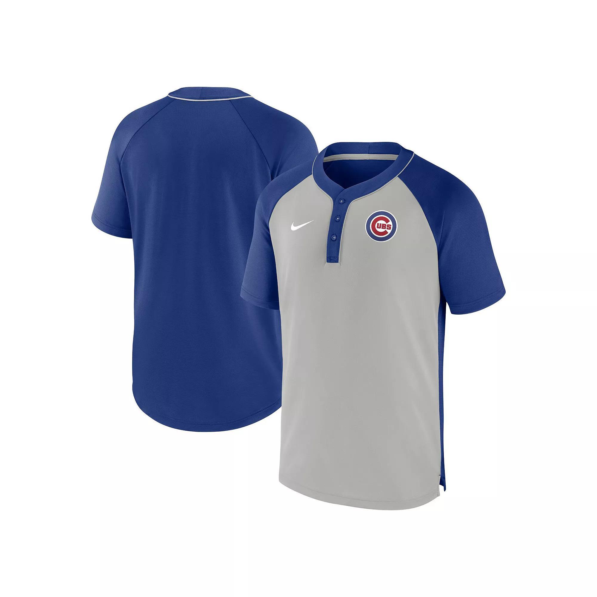 Men's Nike Royal/Silver Chicago Cubs City Plate Performance Henley Raglan T-Shirt, Size: Small, Blue Product Image