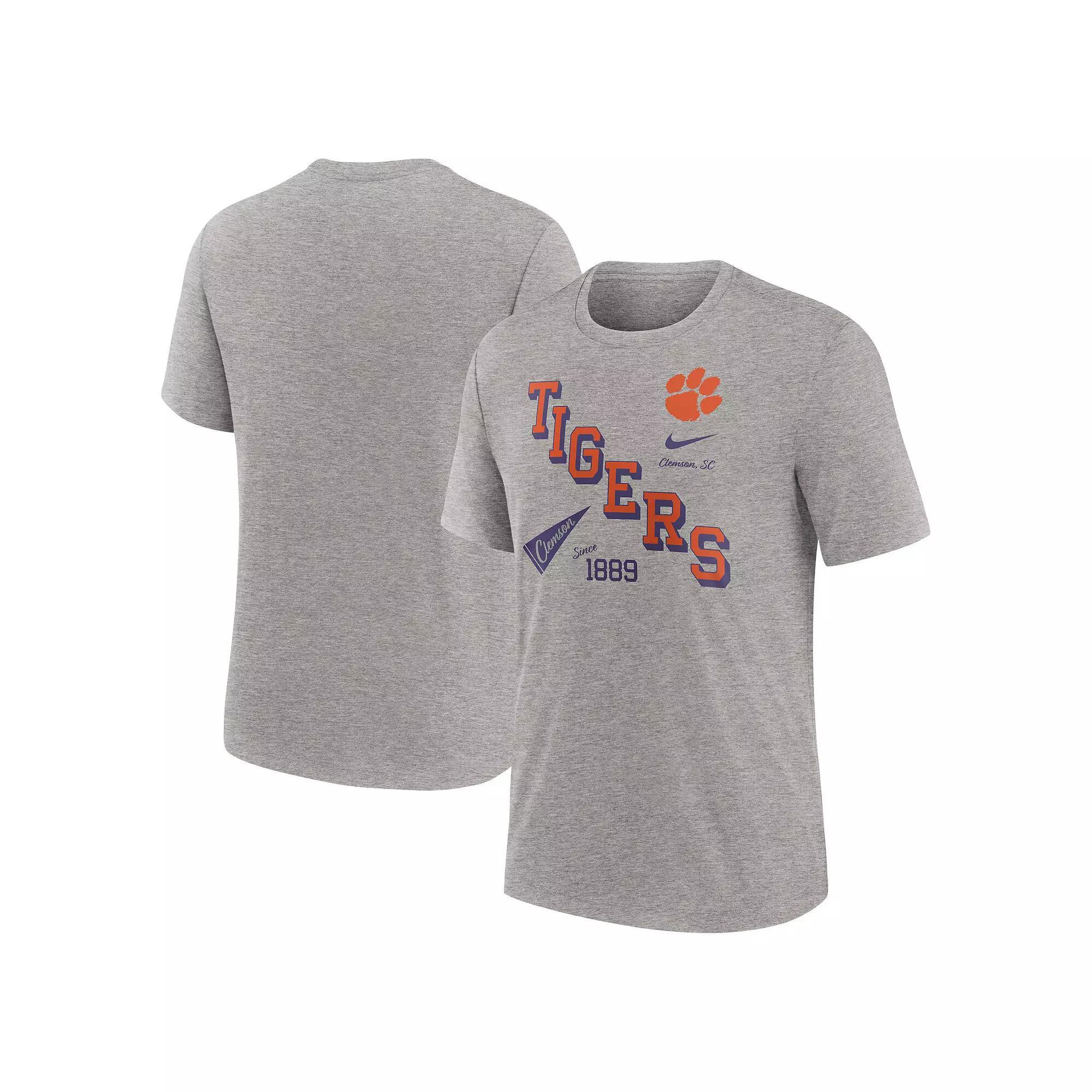 Men's Nike Heather Gray Clemson Tigers Blitz Roll Call Tri-Blend T-Shirt, Size: Large, Grey Product Image