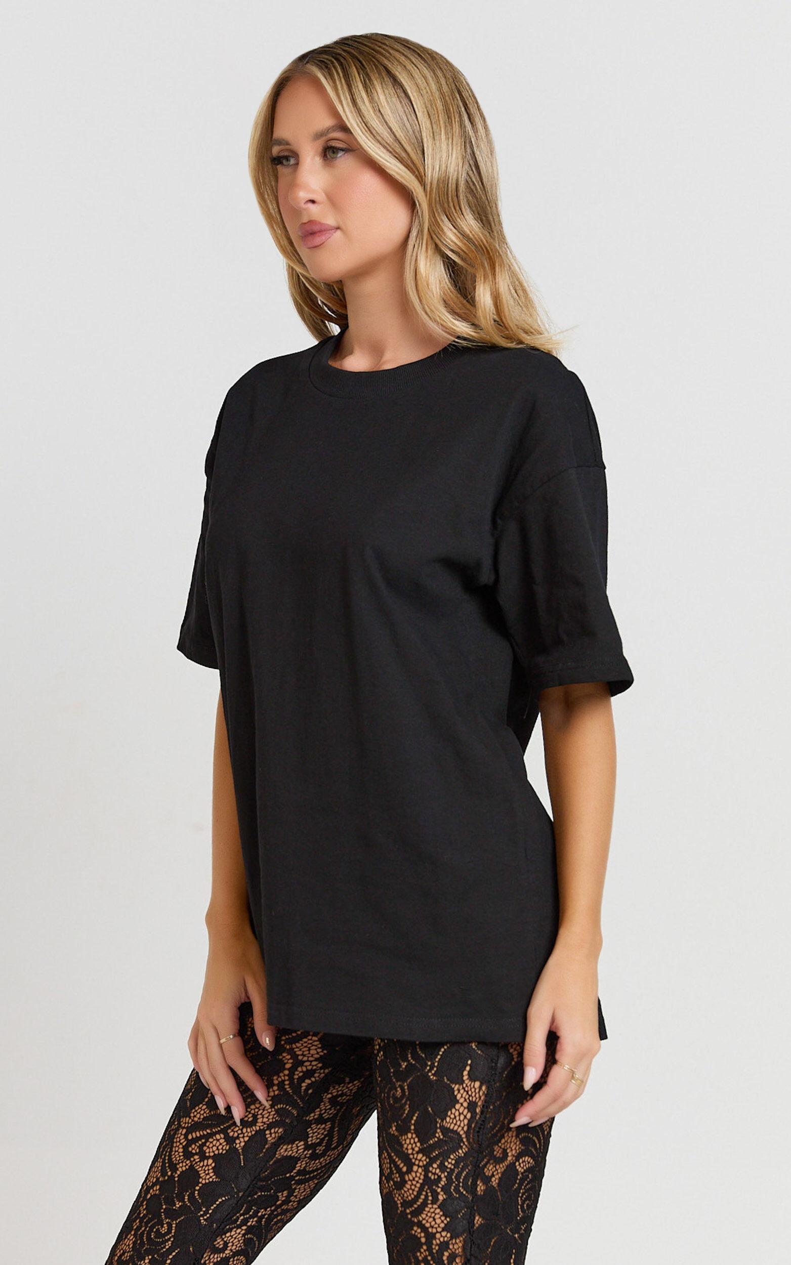 Prizza Top - Longline Boyfriend Tee Top in Black Product Image