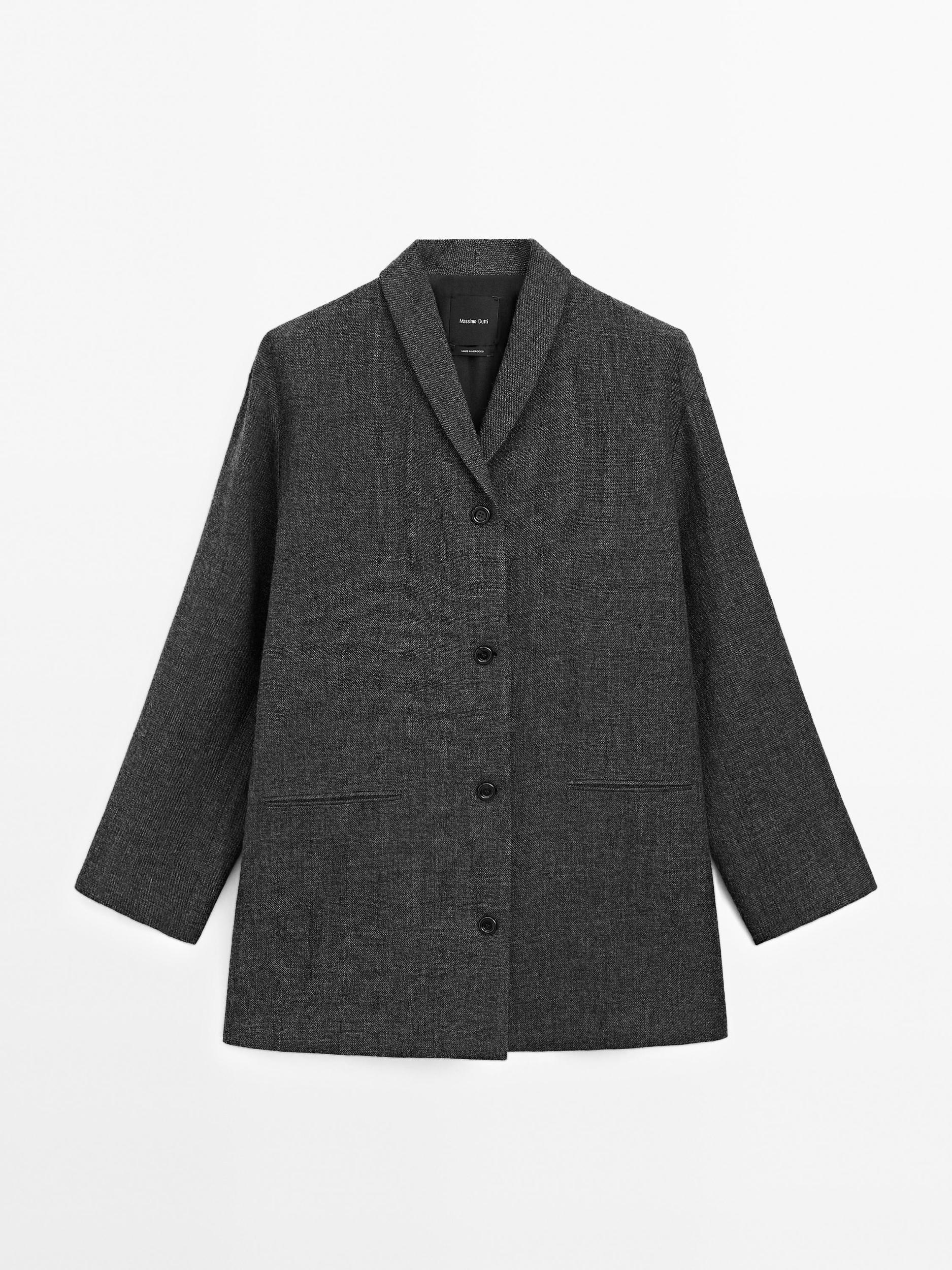 Mid-length wool blend coat with lapel collar Product Image