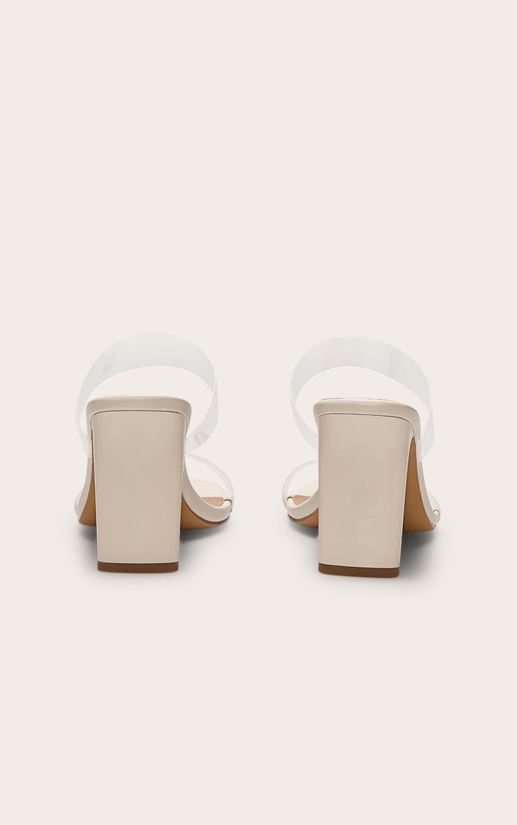 White Pu Square Toe Perspex Straps High Thin Block Heeled Mules Product Image