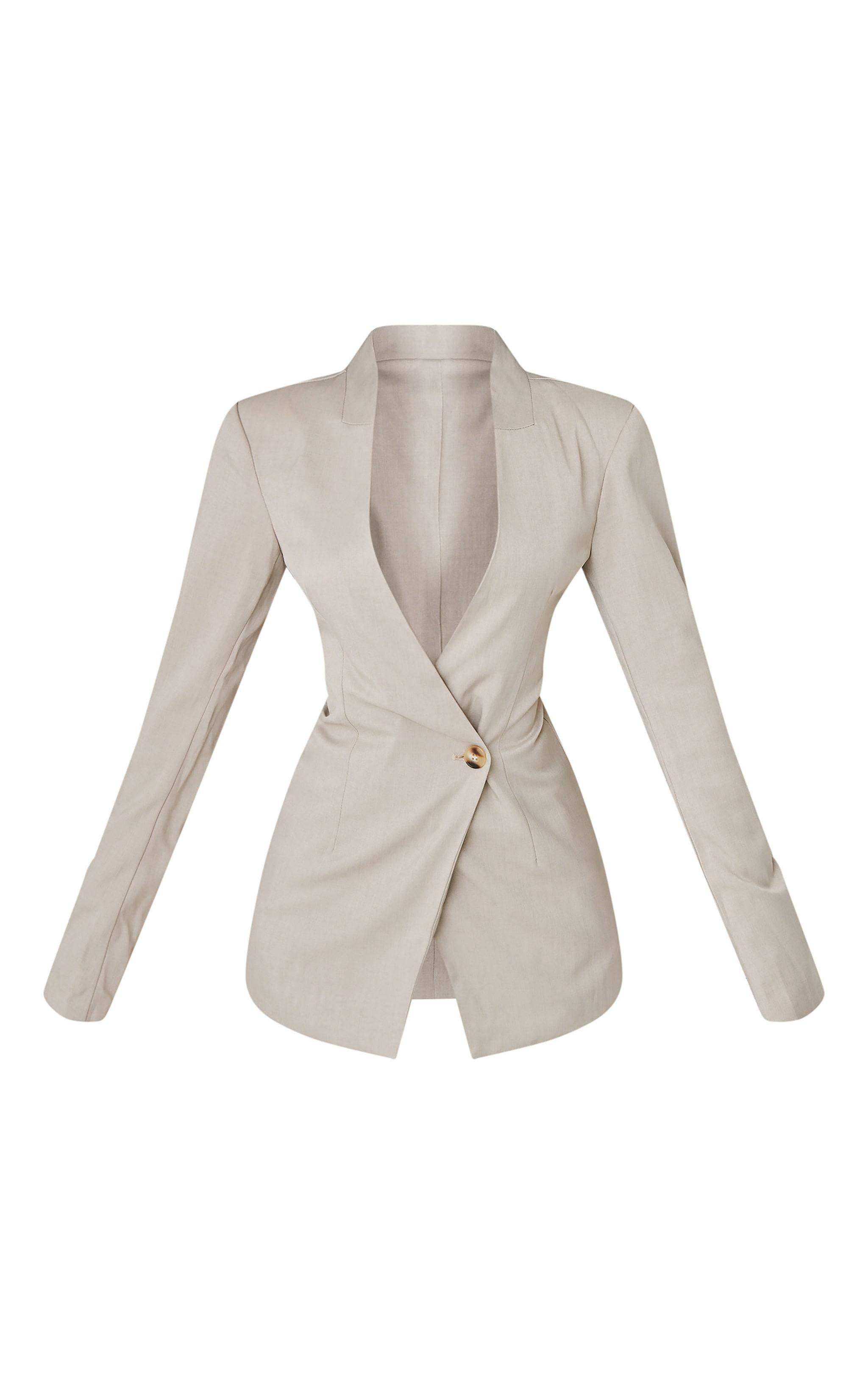 Petite Premium Oatmeal Asymmetric Blazer Product Image