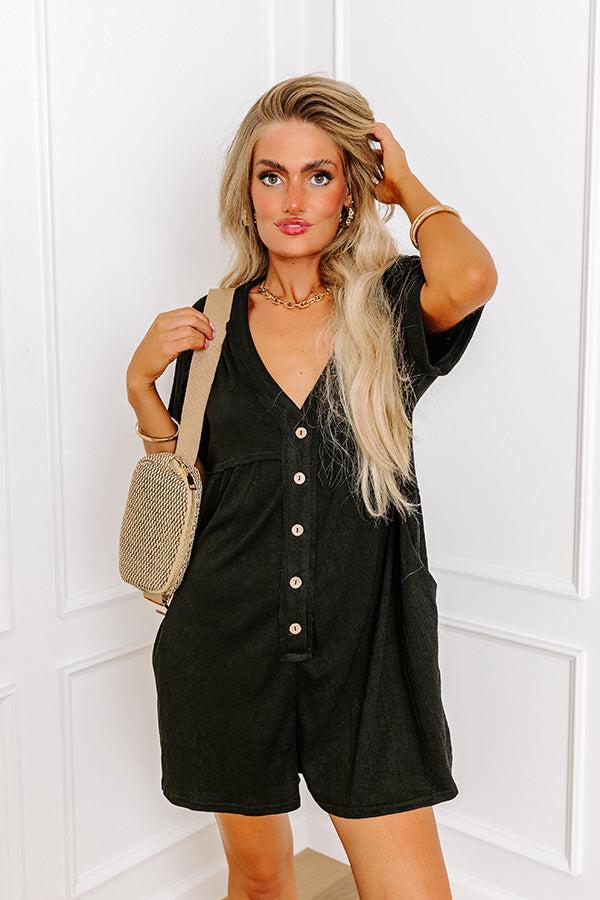 Comfy Chic Button Down Romper in Black Product Image