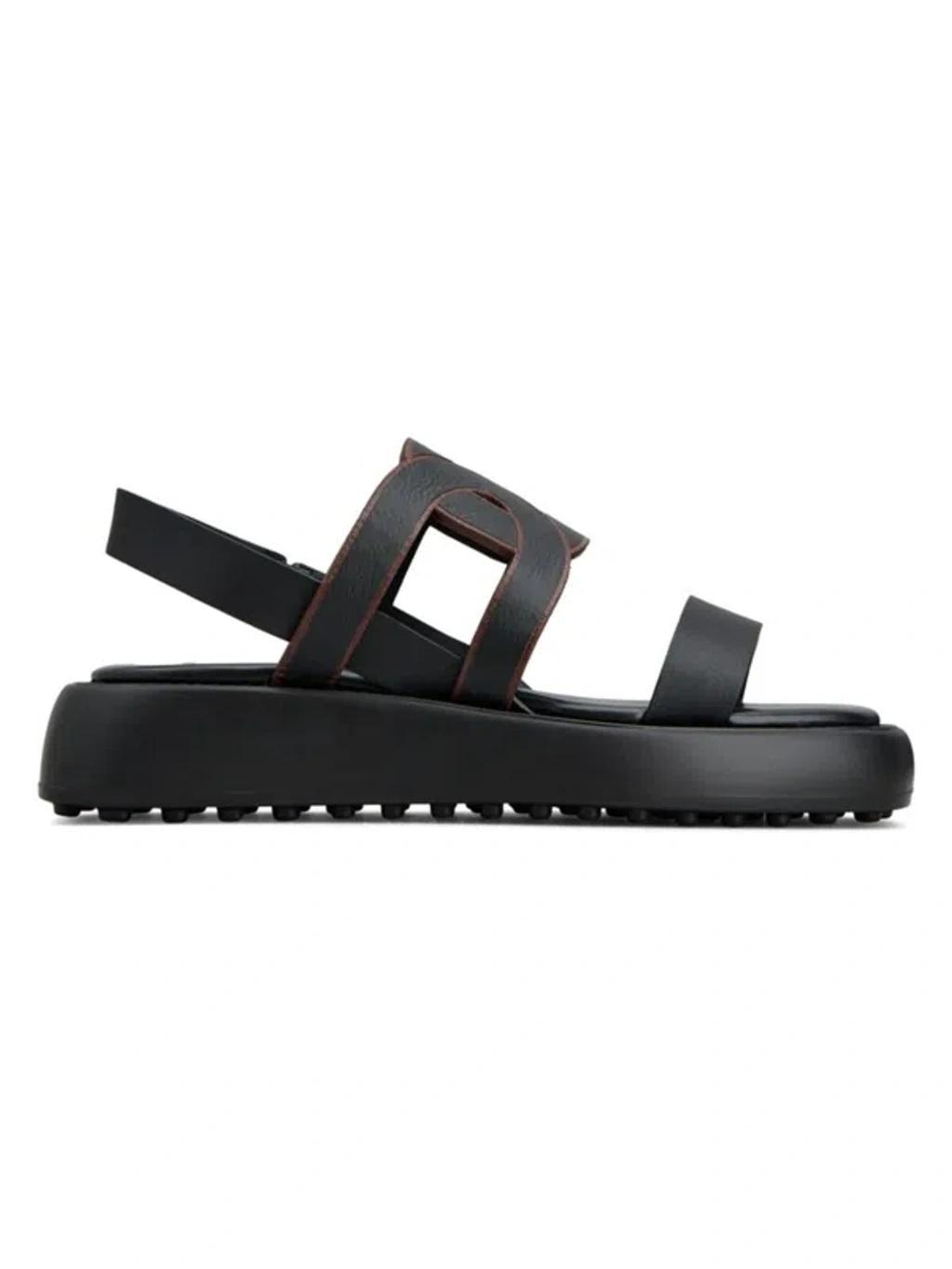 TOD'S Leather Kate Sandals In Nero Product Image