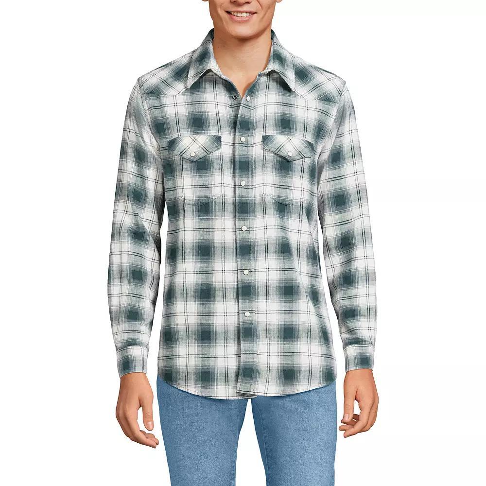 Men's Lands' End Plaid Western-Style Shirt, Size: XL, Ivory Caramel Plaid Product Image