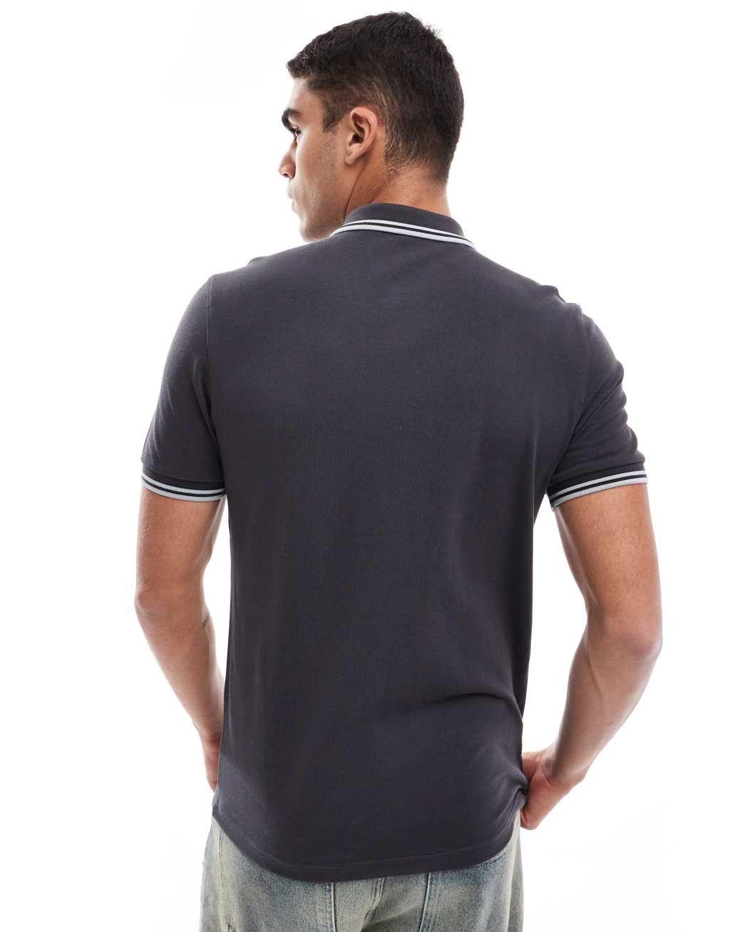 Fred Perry twin tipped polo shirt in dark grey Product Image