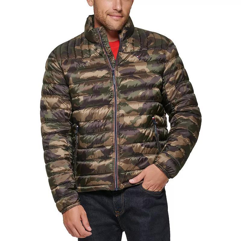 Big & Tall Tommy Hilfiger Stand Collar Packable Puffer Jacket, Mens Black Red Combo Product Image