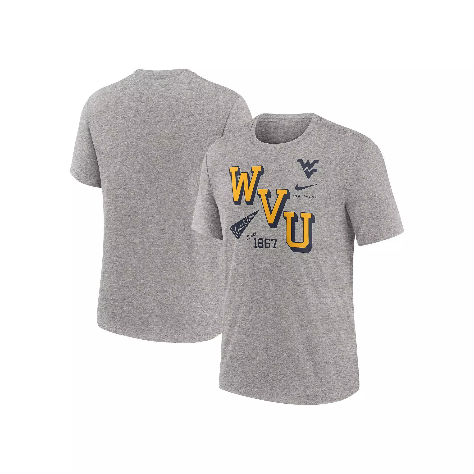 Men's Nike Heather Gray West Virginia Mountaineers Blitz Roll Call Tri-Blend T-Shirt,  Product Image