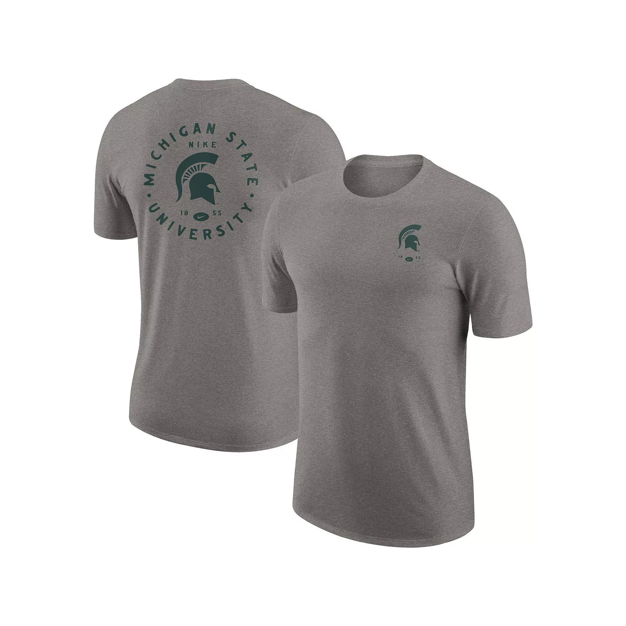 Men's Nike Heathered Gray Michigan State Spartans Logo 2-Hit Tri-Blend Performance T-Shirt, Size: 2XL, Grey Product Image