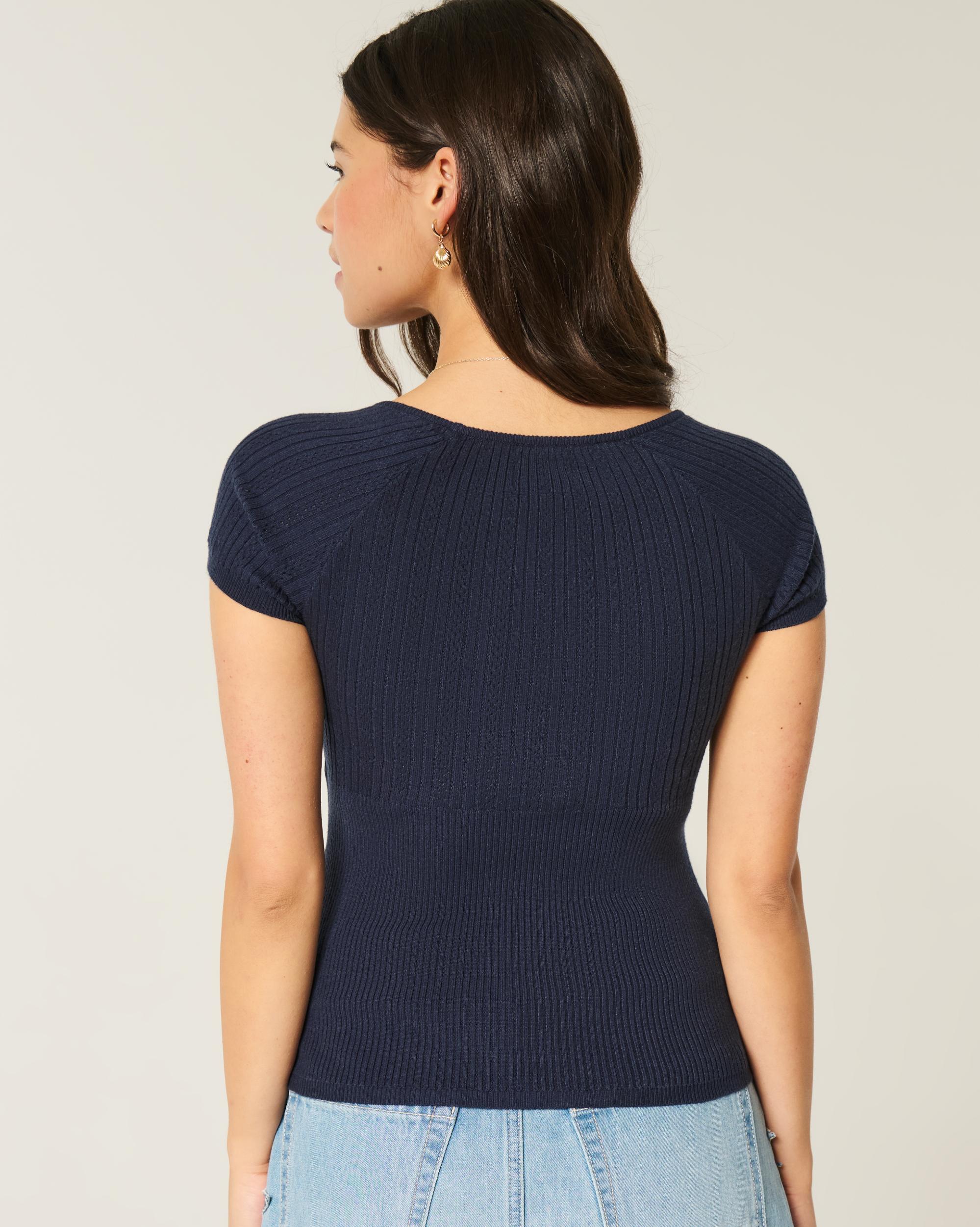 Short-Sleeve Square Neck Sweater Product Image