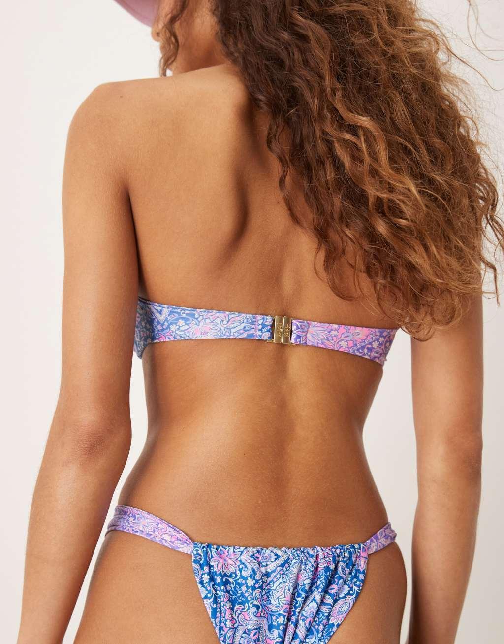 Kulani Kinis lilac moon ruched thong bikini bottom in purple Product Image