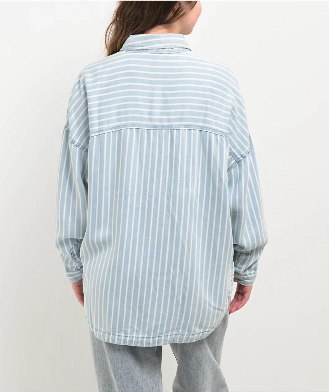 Blu Pepper Pinstripe Blue Chambray Button Up Shirt Product Image