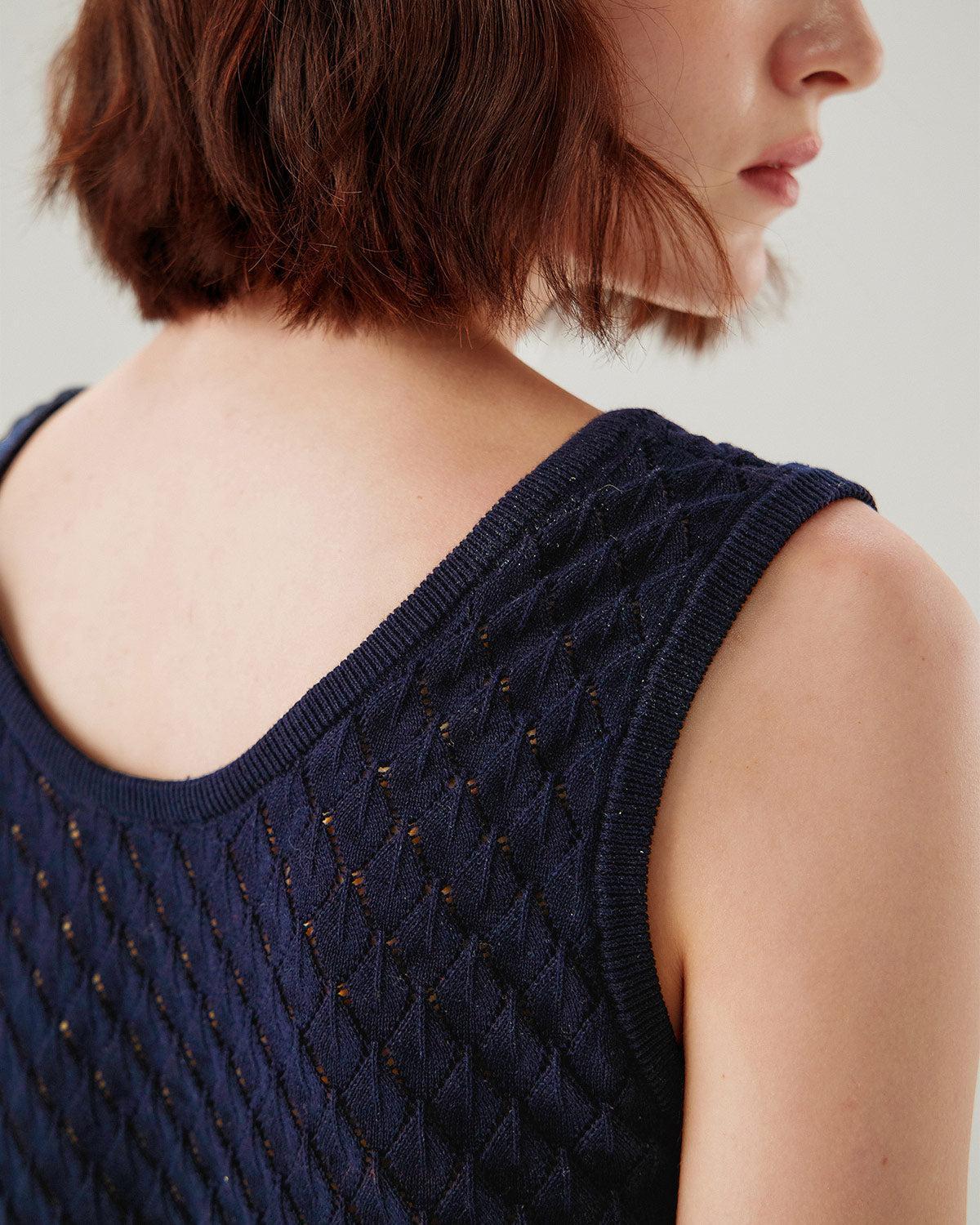 Blue Textured Crochet Tank Top Product Image