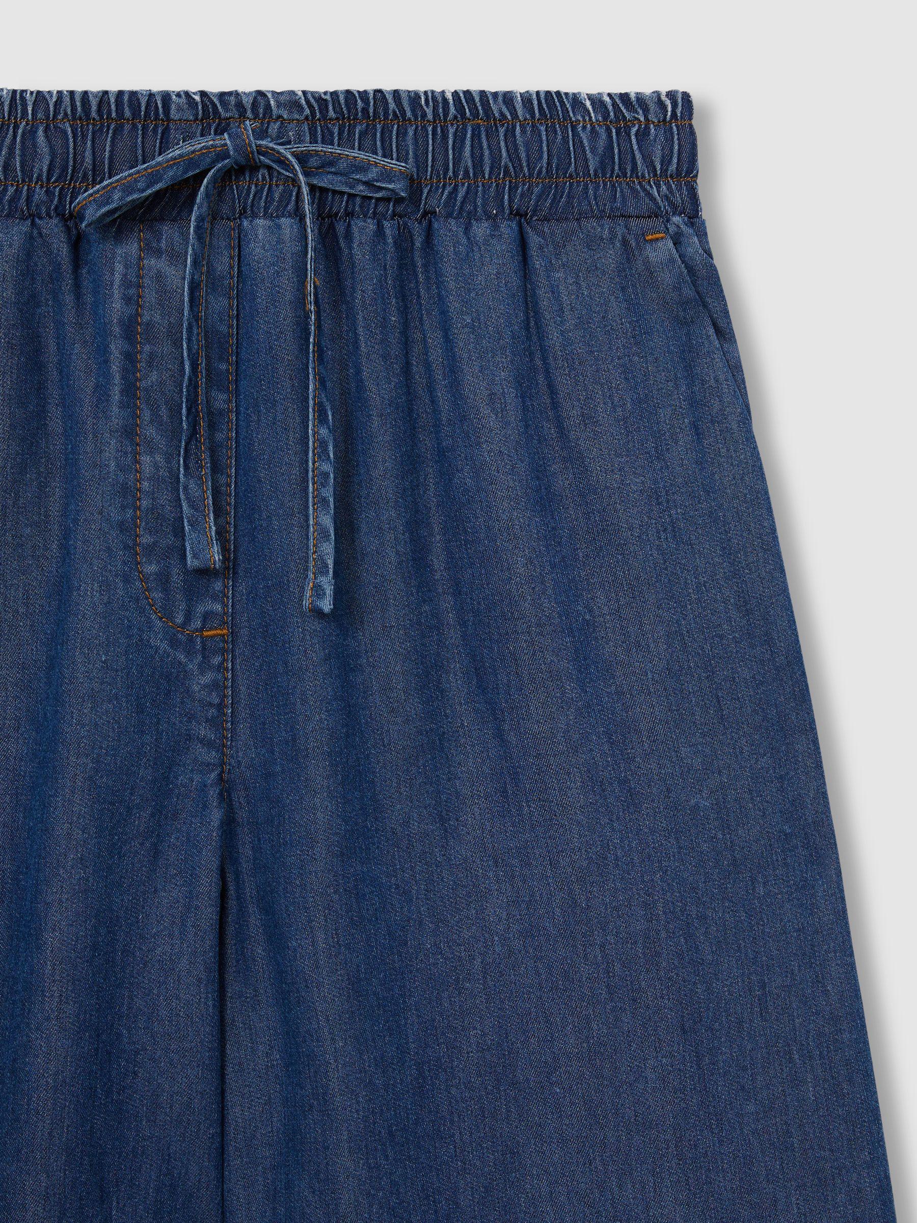 Petite Wide-Leg Chambray Drawstring Trousers in Mid Blue Product Image