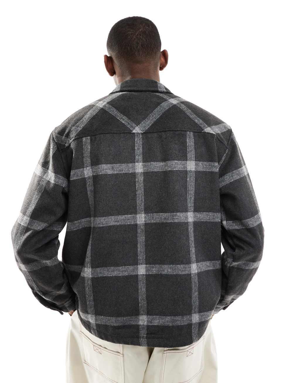 Pull&Bear flannel plaid shirt in black Product Image