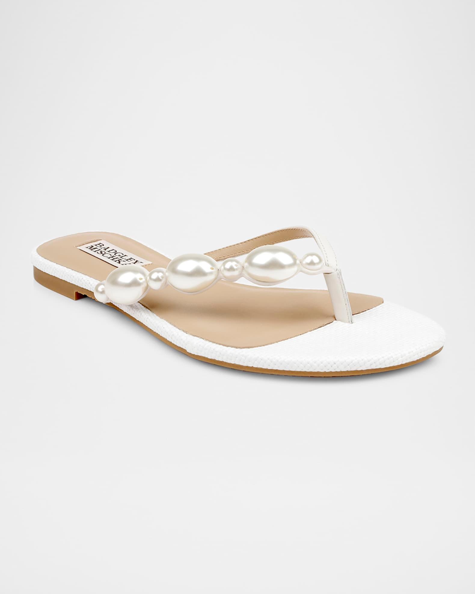 Dyana Pearly Woven Leather Flat Sandals Product Image