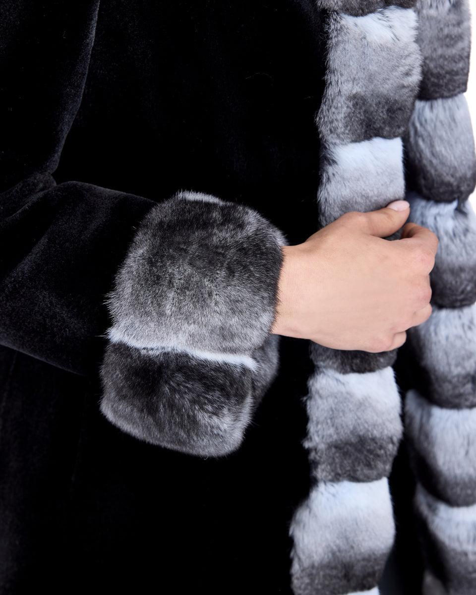 Sheared Mink Reversible Hooded Coat with Chinchilla Trim Product Image