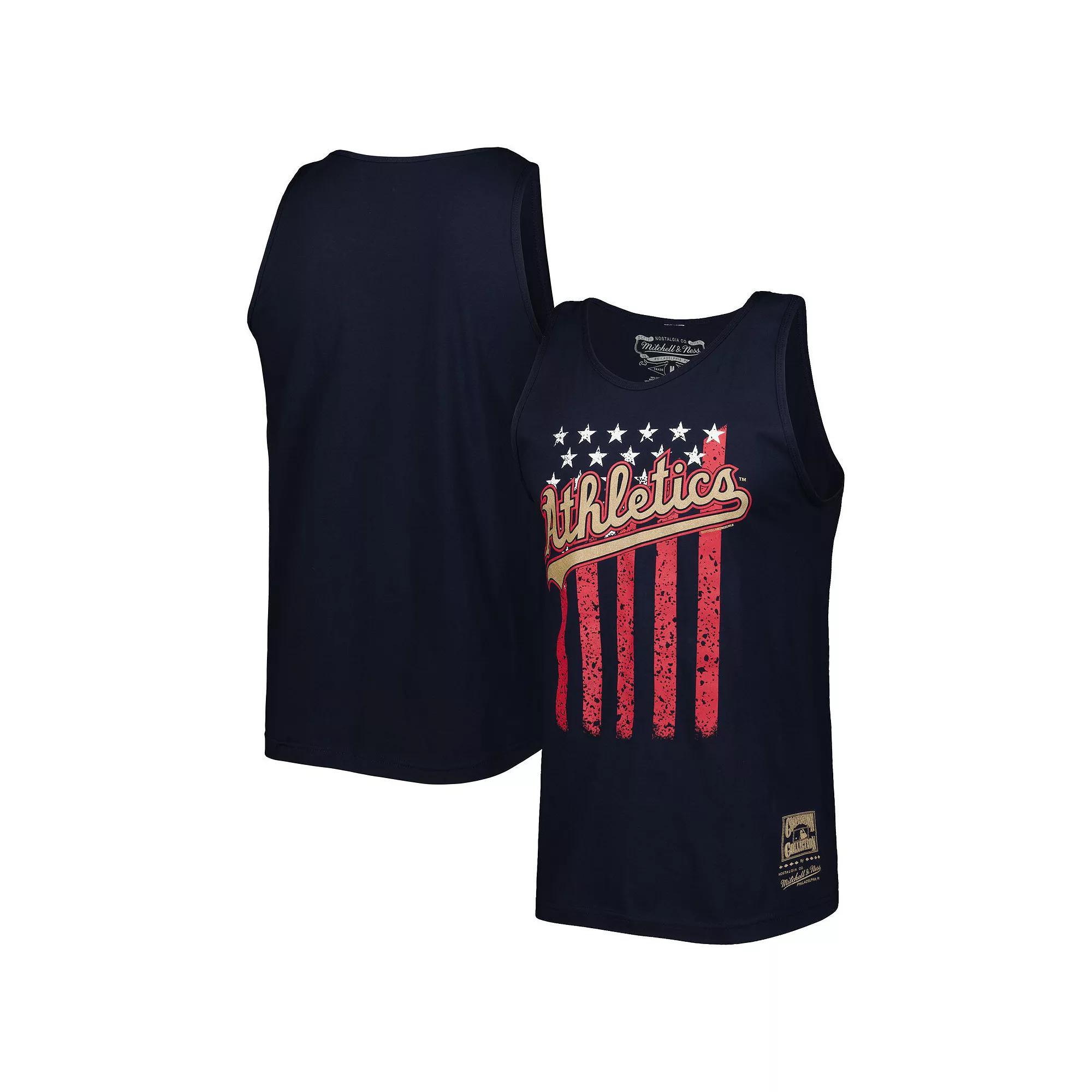 Men's Mitchell & Ness Navy Oakland Athletics Cooperstown Collection Stars and Stripes Tank Top, Size: Small, Blue Product Image