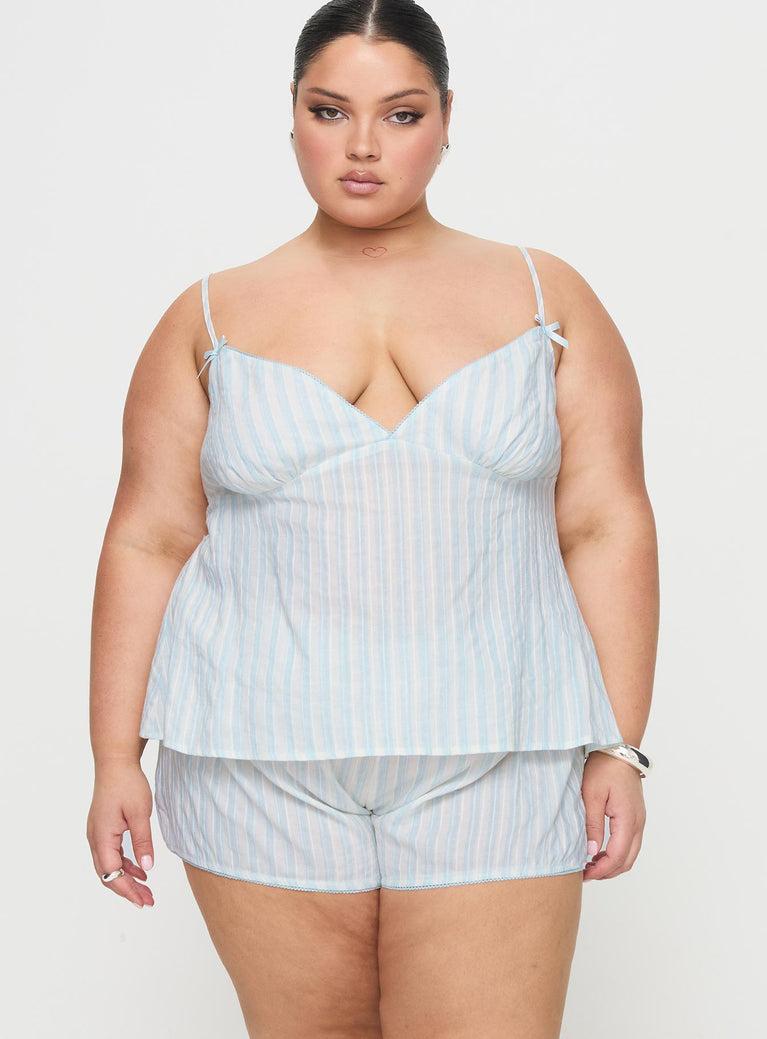 Tenderness Lace Sleep Set Blue / White Stripe Curve Product Image