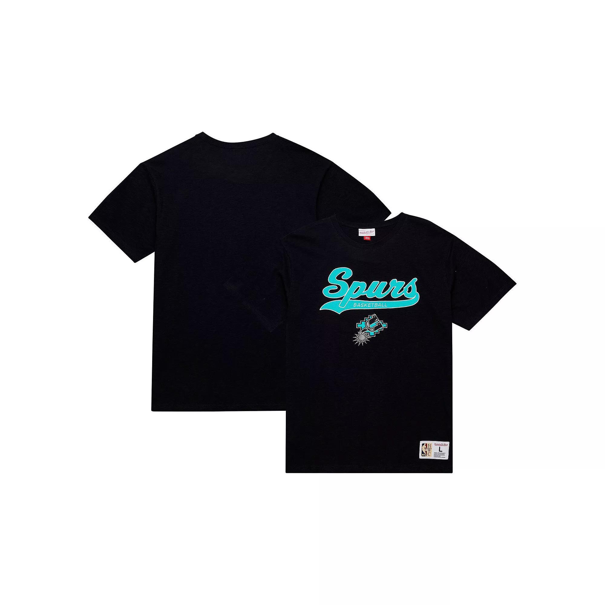 Men's Mitchell & Ness Black San Antonio Spurs Hardwood Classics Felt Applique Slub T-Shirt, Size: Medium Product Image