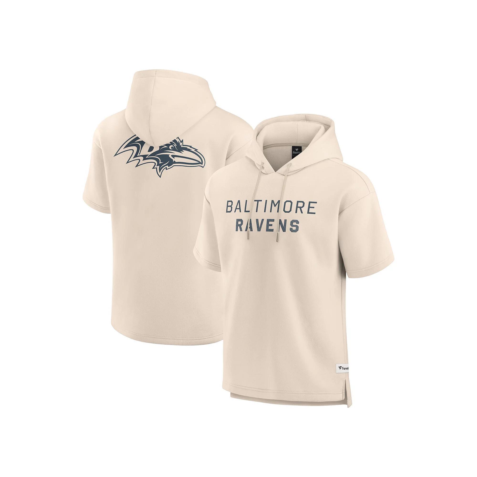 Men's Fanatics Cream Baltimore Ravens Elements Future Ground Lettering Short Sleeve Pullover Hoodie, Size: 4XL, Beige Product Image
