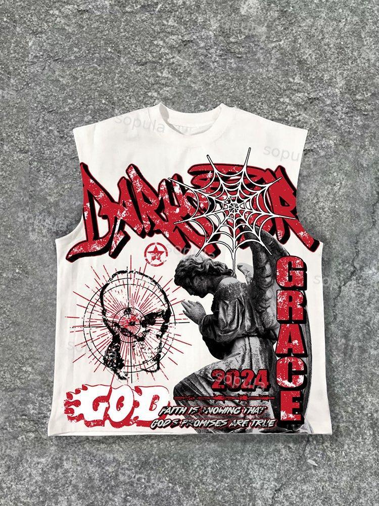 Sopula Darksrar -2024 God & Angel Prayer Graphics Print Pattern Design Cotton Tank Top Product Image