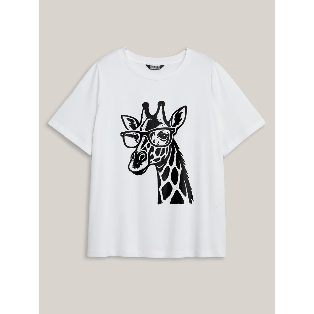 Plus Size Giraffe Print Round Neck T-Shirt Originalwhite Women Non Animals Round Neck Everyday-Casual T-shirts BloomChic 10/M Product Image