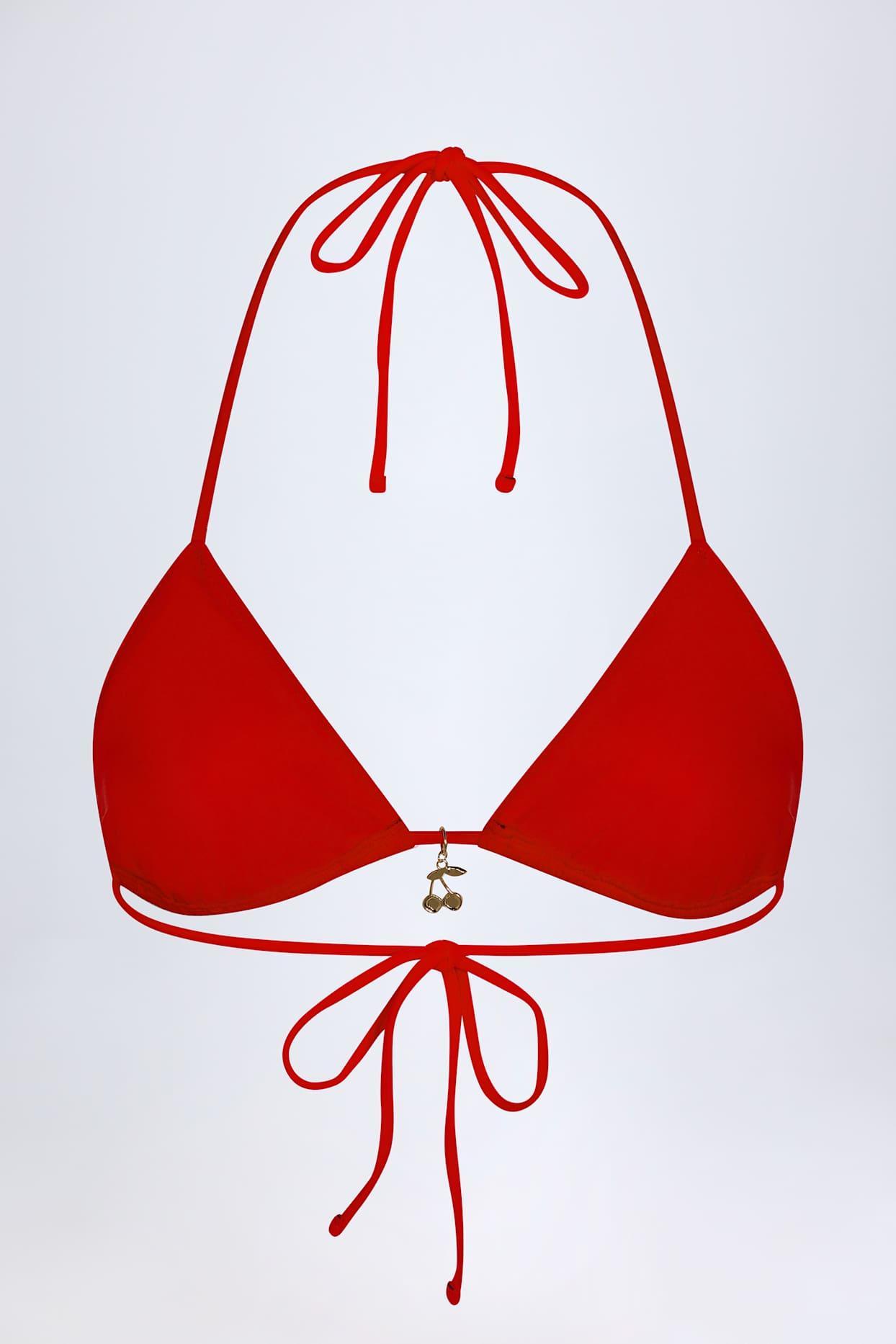 Charm-Detail Triangle Bikini Top in Fiery Red Product Image